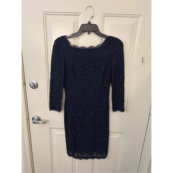 Cache Navy Blue Lace Overlay Knee-Length Dress Size 2 - Picture 9 of 9